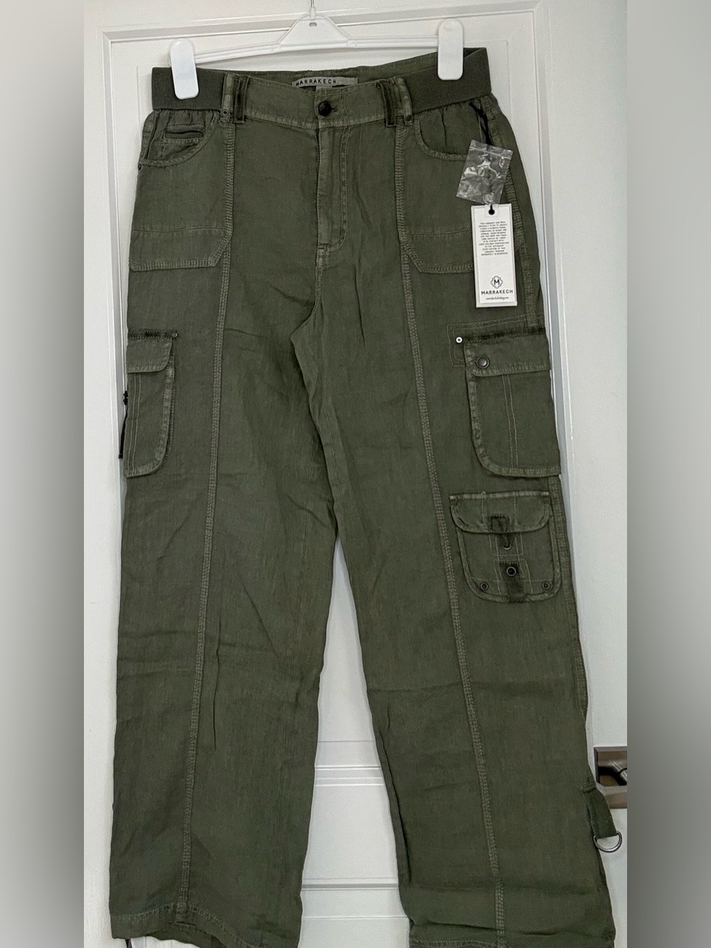 Marrakech Ivelisse Linen Cargo Pants Thyme NWT Size 29 Relaxed Straight Leg - Picture 2 of 10